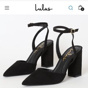 Lulu’s Viki Black Suede Pointed-toe Ankle Strap Pump